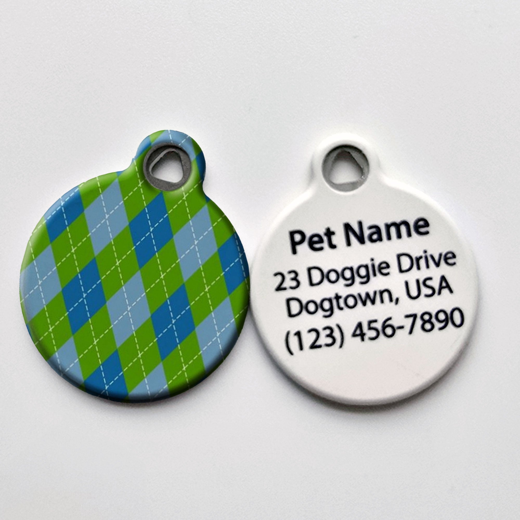 Argyle Blue Pet ID Tag