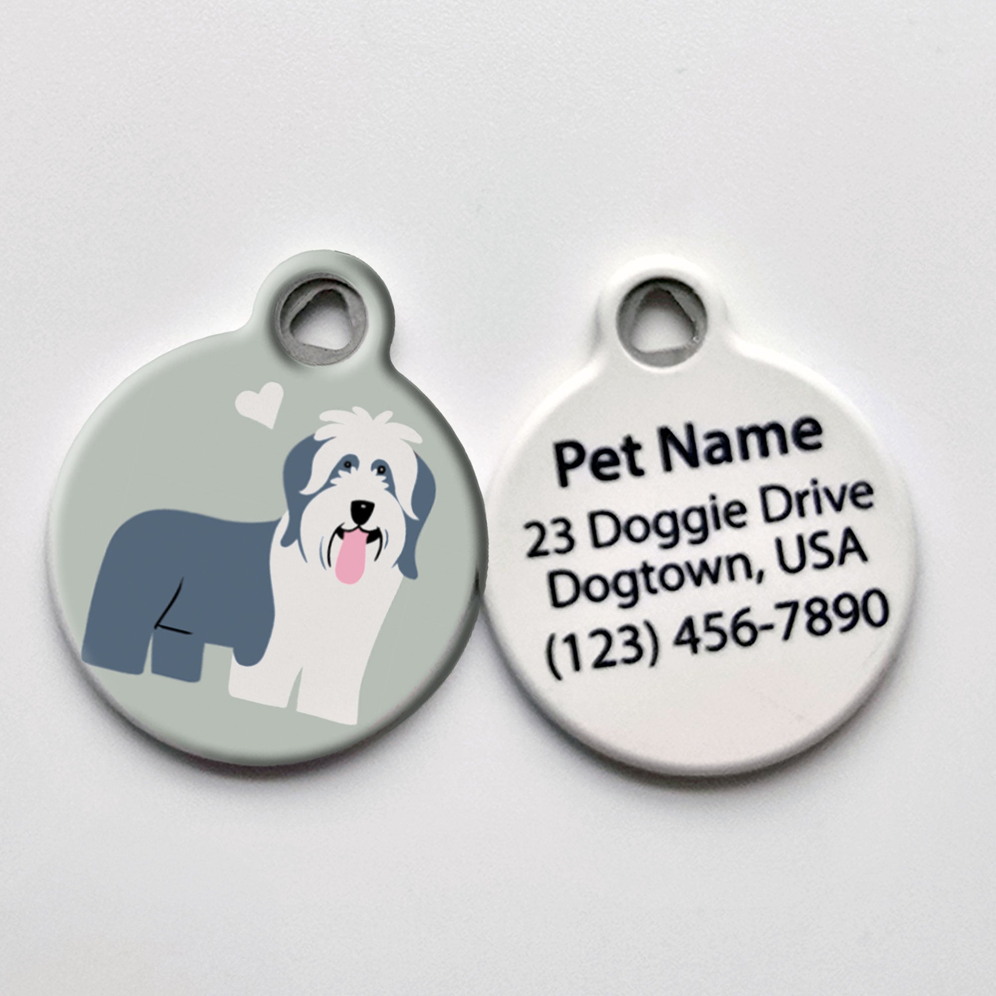 Bearded Collie Dog ID Tag - Heart