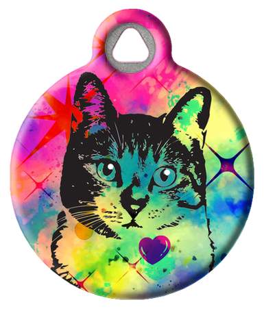 Colorful Pop Art Short Hair Cat Name ID Tag
