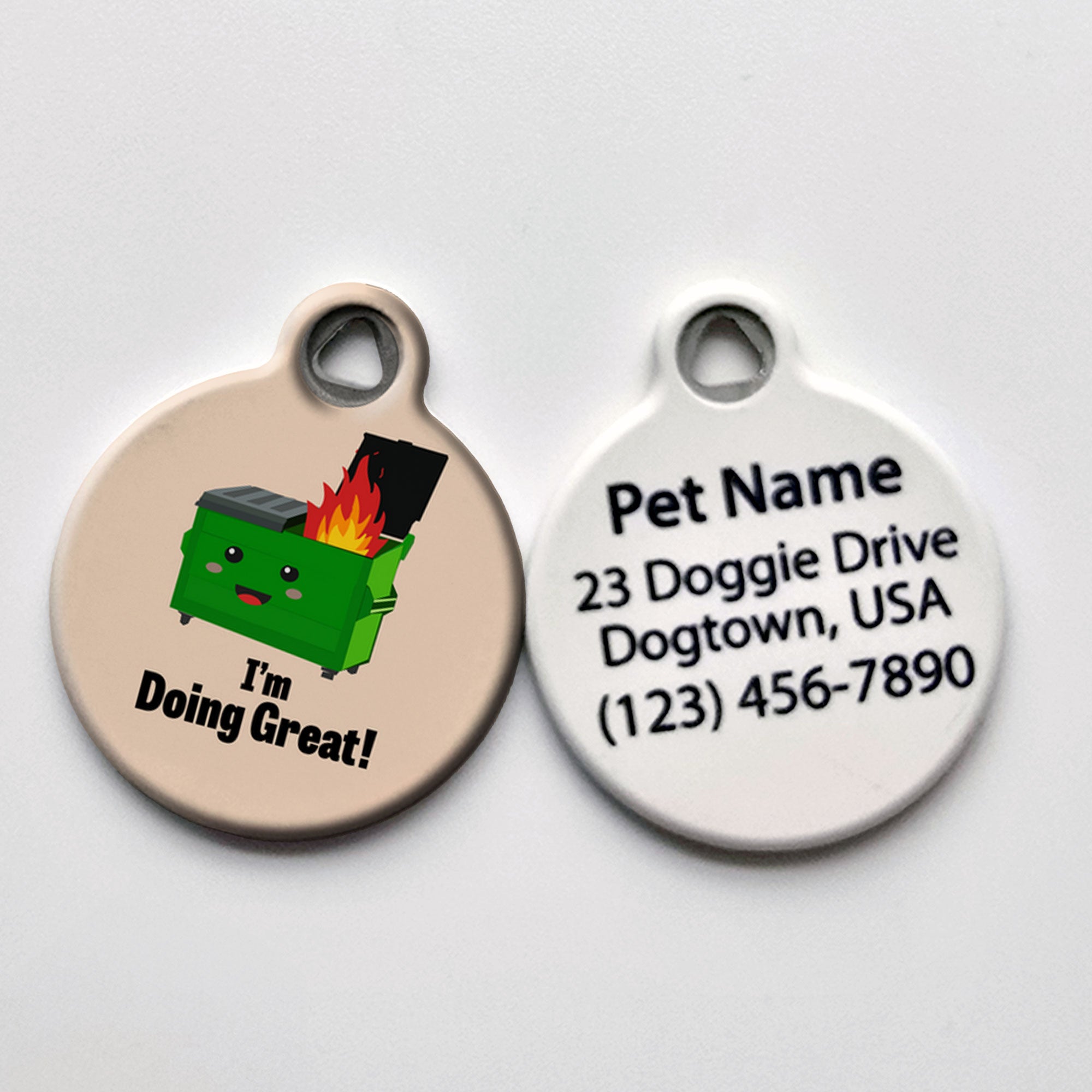 Funny Dumpster Fire Pet ID Tag