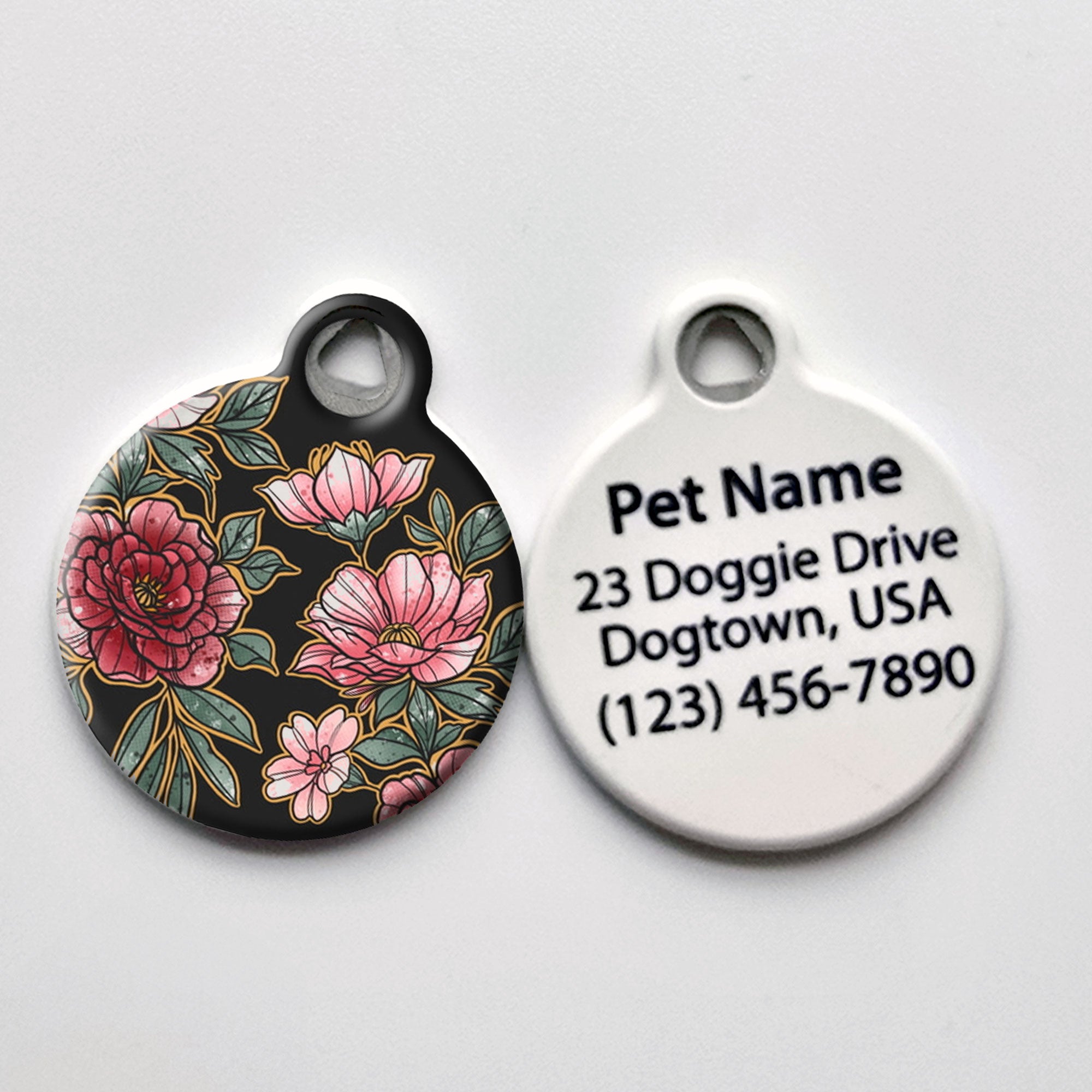 Floral Tattoo-Inspired Pet ID Tag
