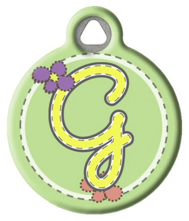 Green Stitch Monogram A-Z Pet ID Tag