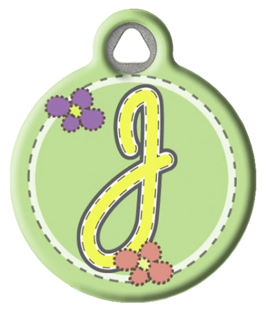 Green Stitch Monogram A-Z Pet ID Tag