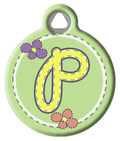 Green Stitch Monogram A-Z Pet ID Tag