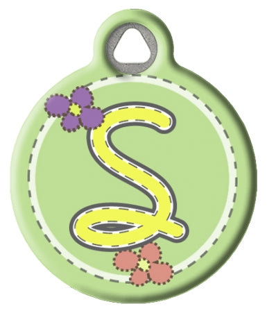 Green Stitch Monogram A-Z Pet ID Tag
