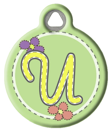 Green Stitch Monogram A-Z Pet ID Tag