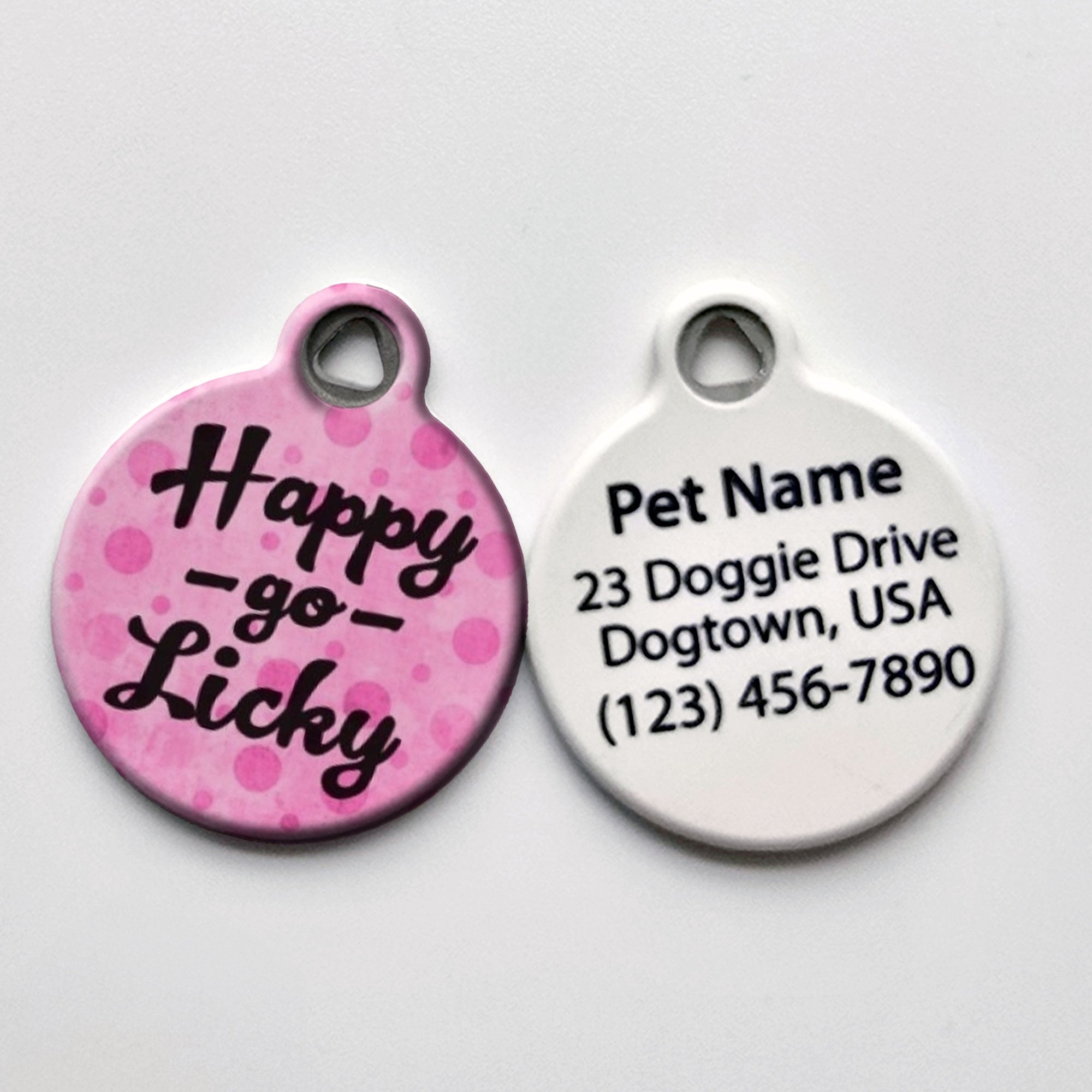 Happy Go Licky Pink Pet ID Tag