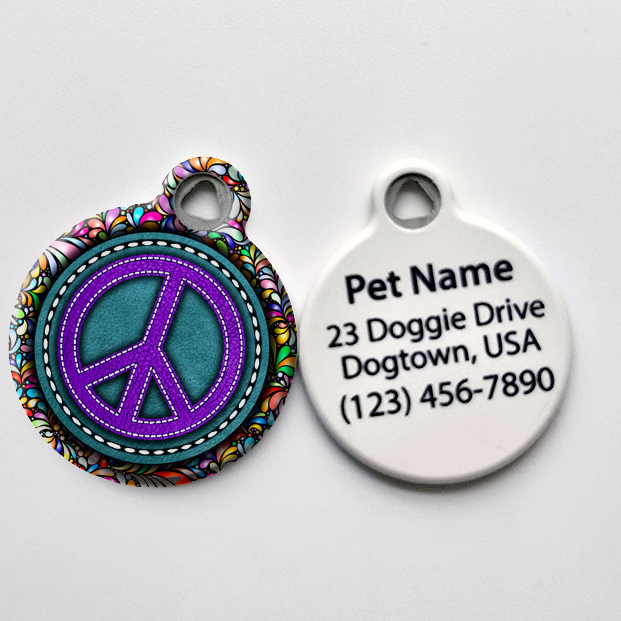 Hippie Peace Symbol Pet ID Tag