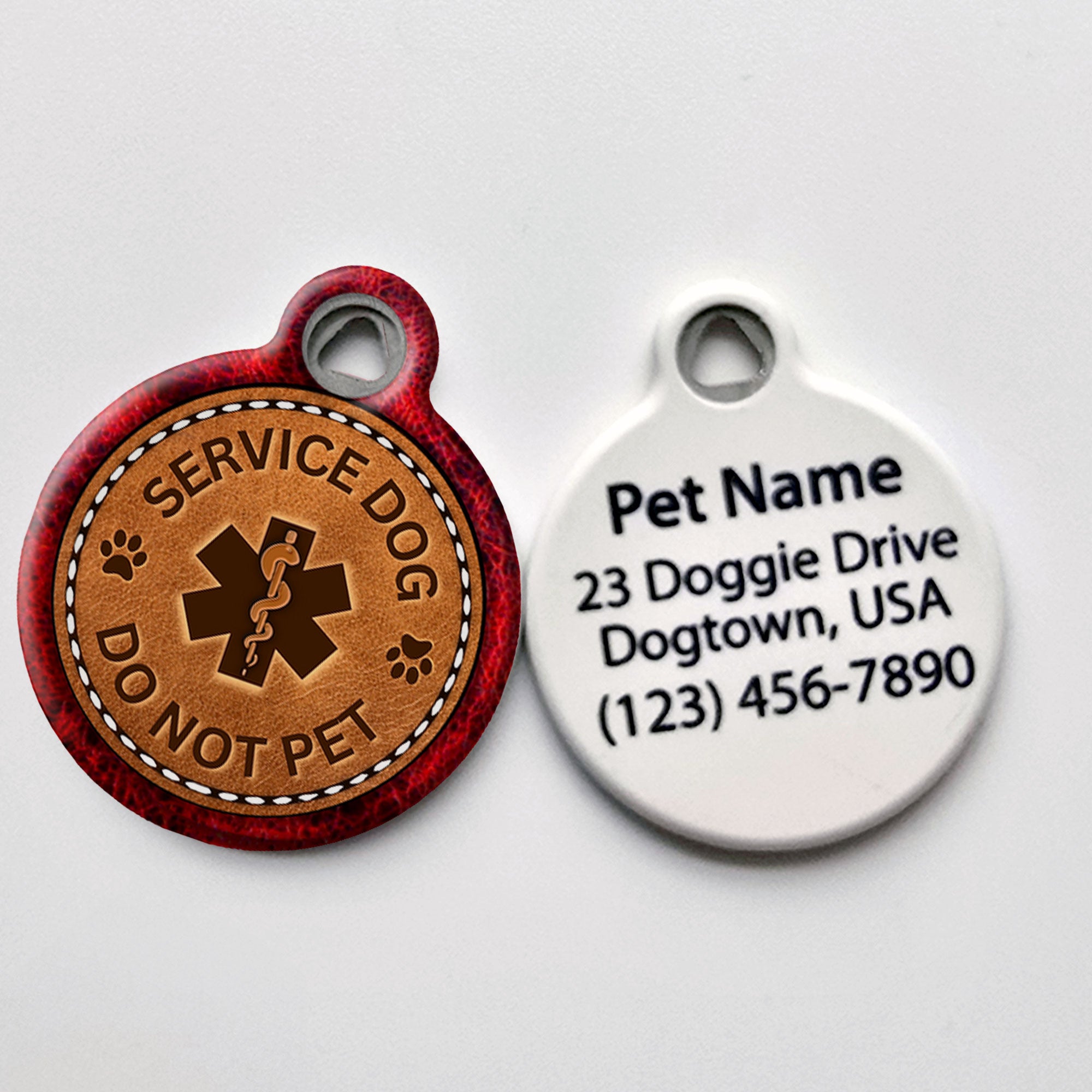 Red Faux Leather Service Dog Tag - Do Not Pet