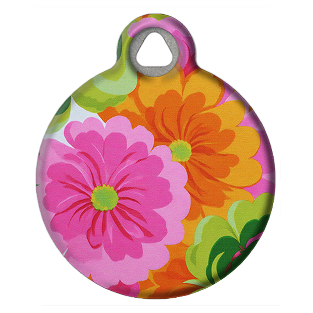 Colorful floral pet tag on a white background