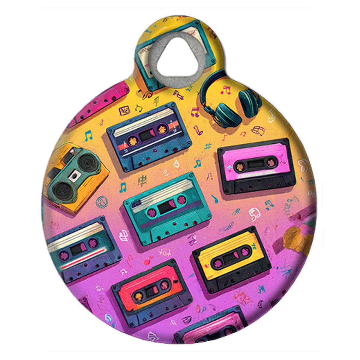 Retro Neon 90s Cassette Tapes Pet ID Tag