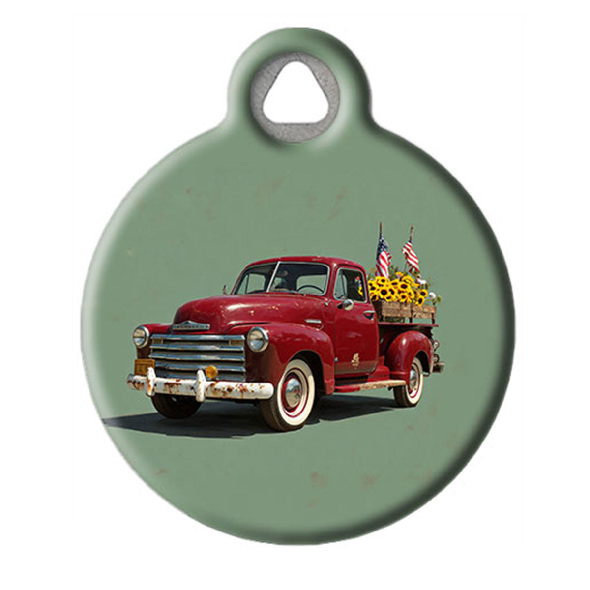 Chevy Truck Sunflower American Flag Pet ID Tag