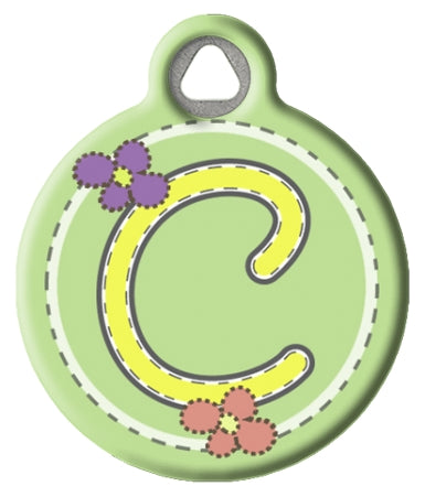 Green Stitch Monogram A-Z Pet ID Tag
