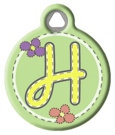 Green Stitch Monogram A-Z Pet ID Tag