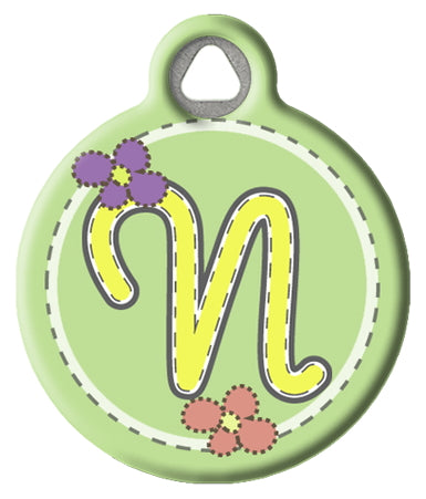 Green Stitch Monogram A-Z Pet ID Tag