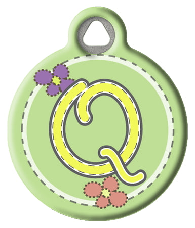 Green Stitch Monogram A-Z Pet ID Tag