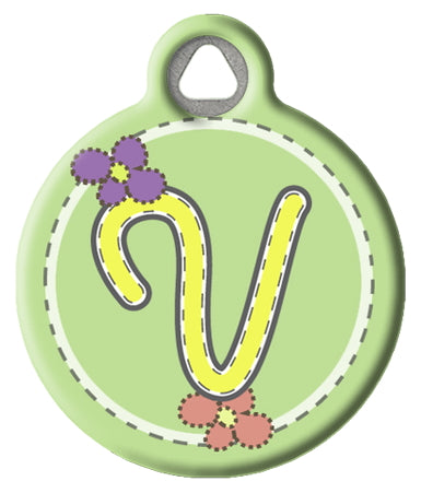 Green Stitch Monogram A-Z Pet ID Tag