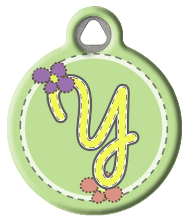 Green Stitch Monogram A-Z Pet ID Tag