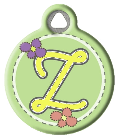 Green Stitch Monogram A-Z Pet ID Tag