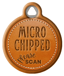 Microchipped Alert Stitched Faux Leather Pet ID Tag